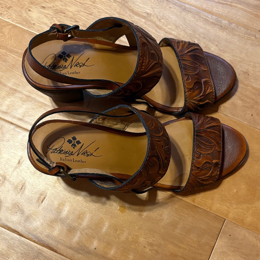 Patricia Nash Embossed Leather Sandals - Rich Brown